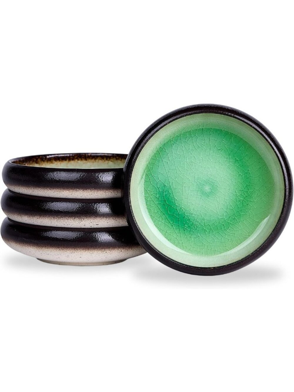 Handmade Green Ceramic Dessert Plates Set of 4 - 6 Inch Mini Appetizer Dishes